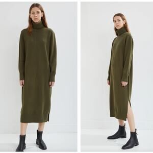 JOSEPH Sally Soft Wool Maxi Turtleneck Sweater Dress Olive Green Sz M {EE24}